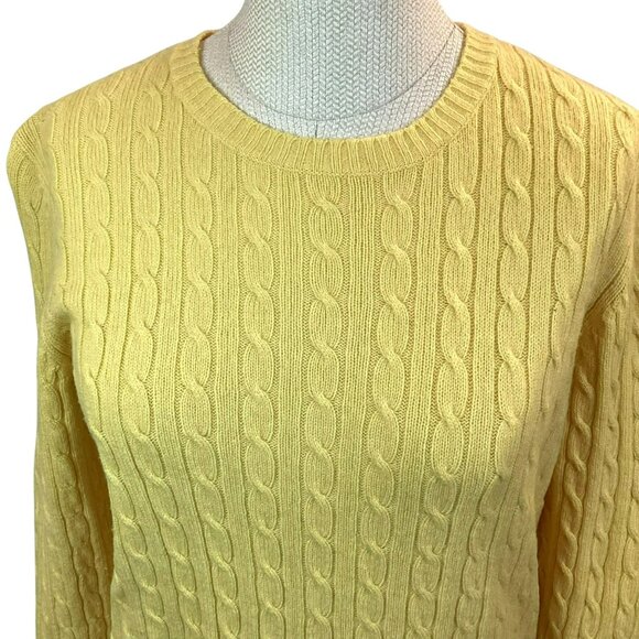 L.L. Bean Lambs Wool Womens Small Cable Knit Sweater Yellow - Picture 4 of 9